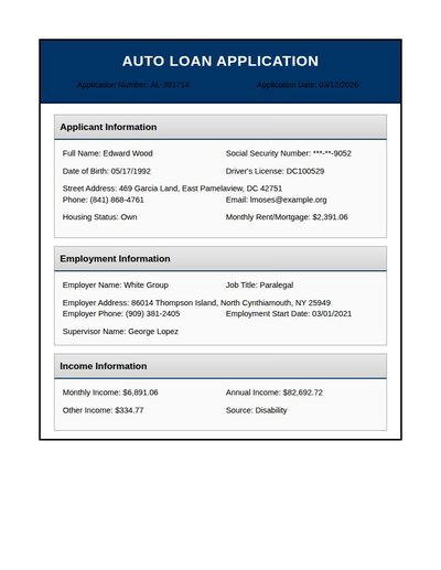 Auto Loan Application