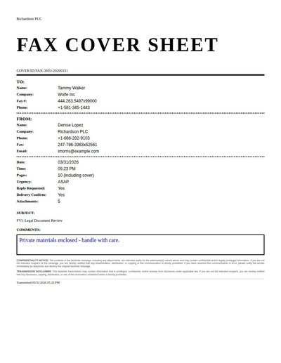 Fax Cover Sheet