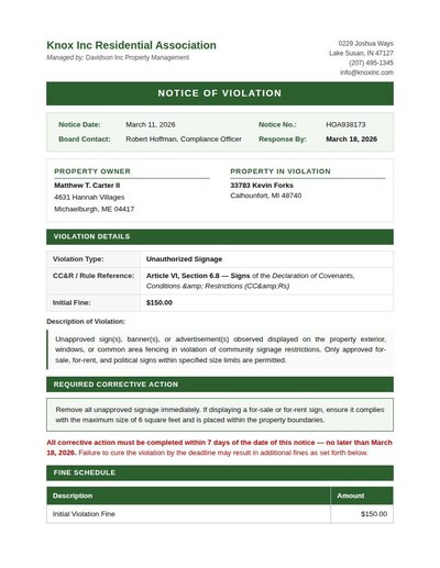 Hoa Violation Notice