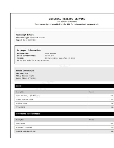 IRS Tax Transcript