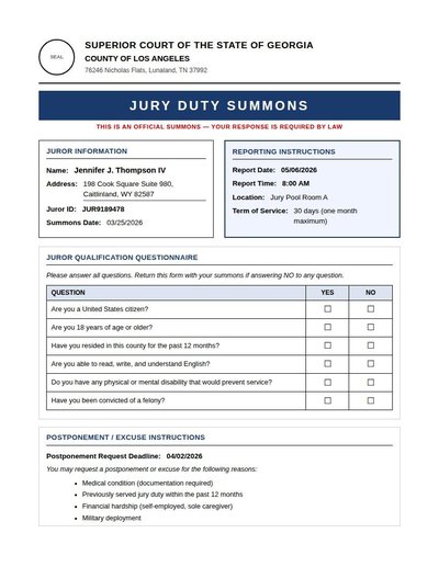Jury Duty Summons