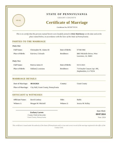 Marriage Certificate