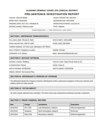 Presentence Investigation