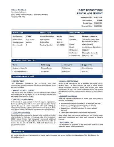 Safe Deposit Agreement