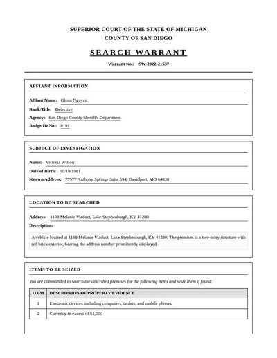 Search Warrant