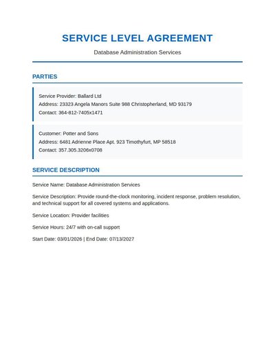 Service Level Agreement