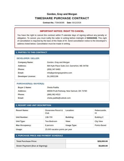 Timeshare Contract